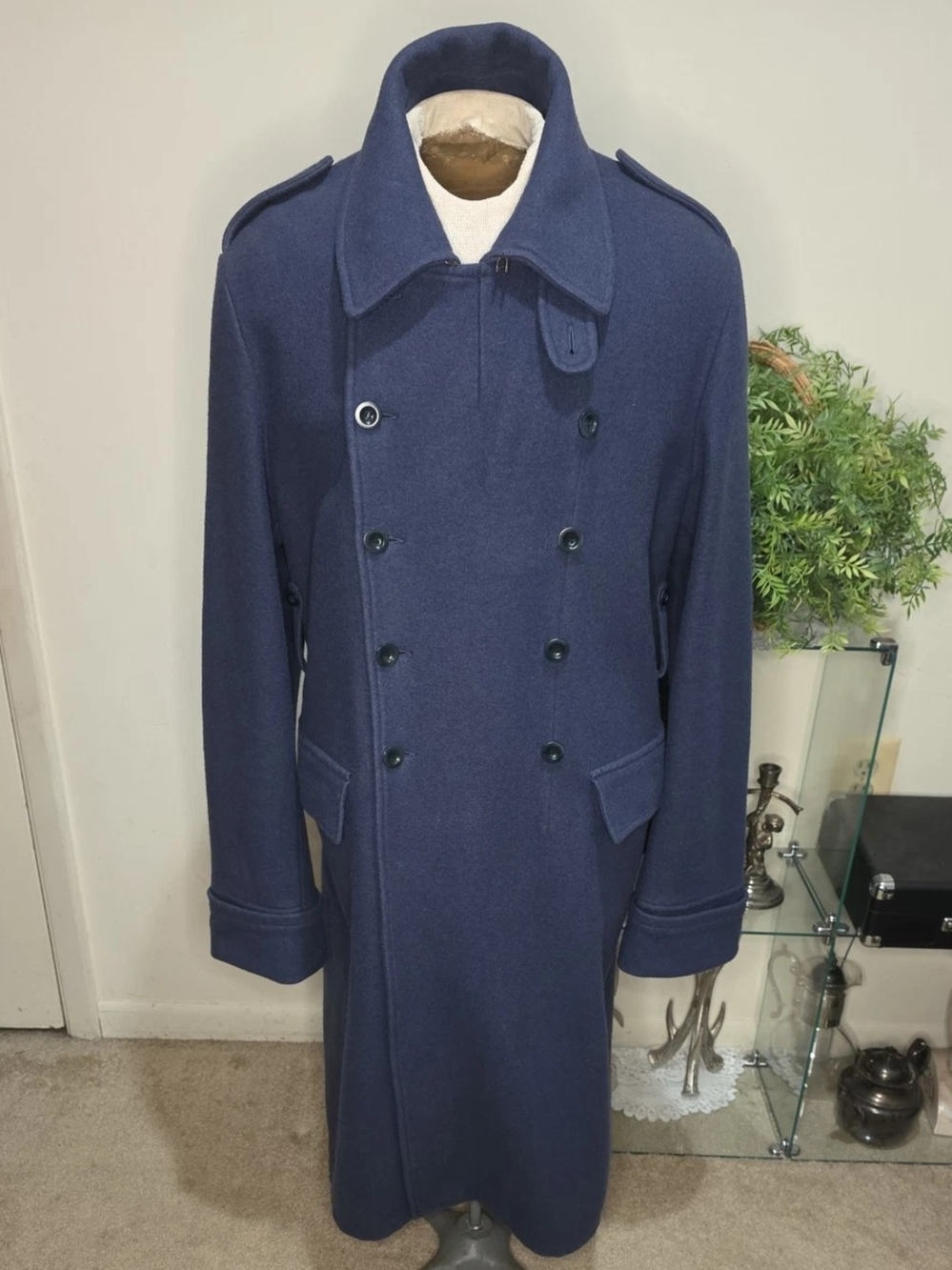 Mens XL Miu Miu Navy Double-Breasted Long Pea Coat